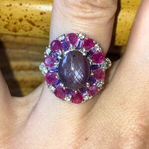 Natural Star Ruby Amethyst Sterling Silver Cocktail Ring Size 6